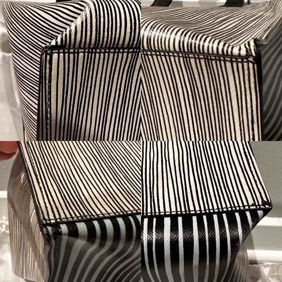Rare! Furla Divide-it Tote Black and White Striped Medium Sized Shopper Tote Bag - Picture 9 of 13